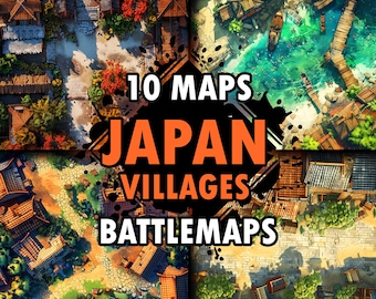 Japanese village battle maps, dnd digital medieval city streets battlemap, roll20 maps, foundryvtt plan, south east japan maps, fishing town