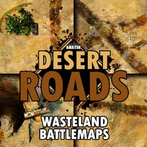 Wasteland Desert Road-gevechtskaarten, post-apocalyptische RPG-kaarten, moderne virtuele tafelbladkaart, mad max-stijl, dorre landschapsweg hinderlaag mtb-kaart