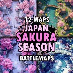 Japanska stridskartor för Sakura | Slagkartor för Cherry Blossom Fantasy | Samurai RPG-kartor | D&D Japan-kartor | MTB-kartor