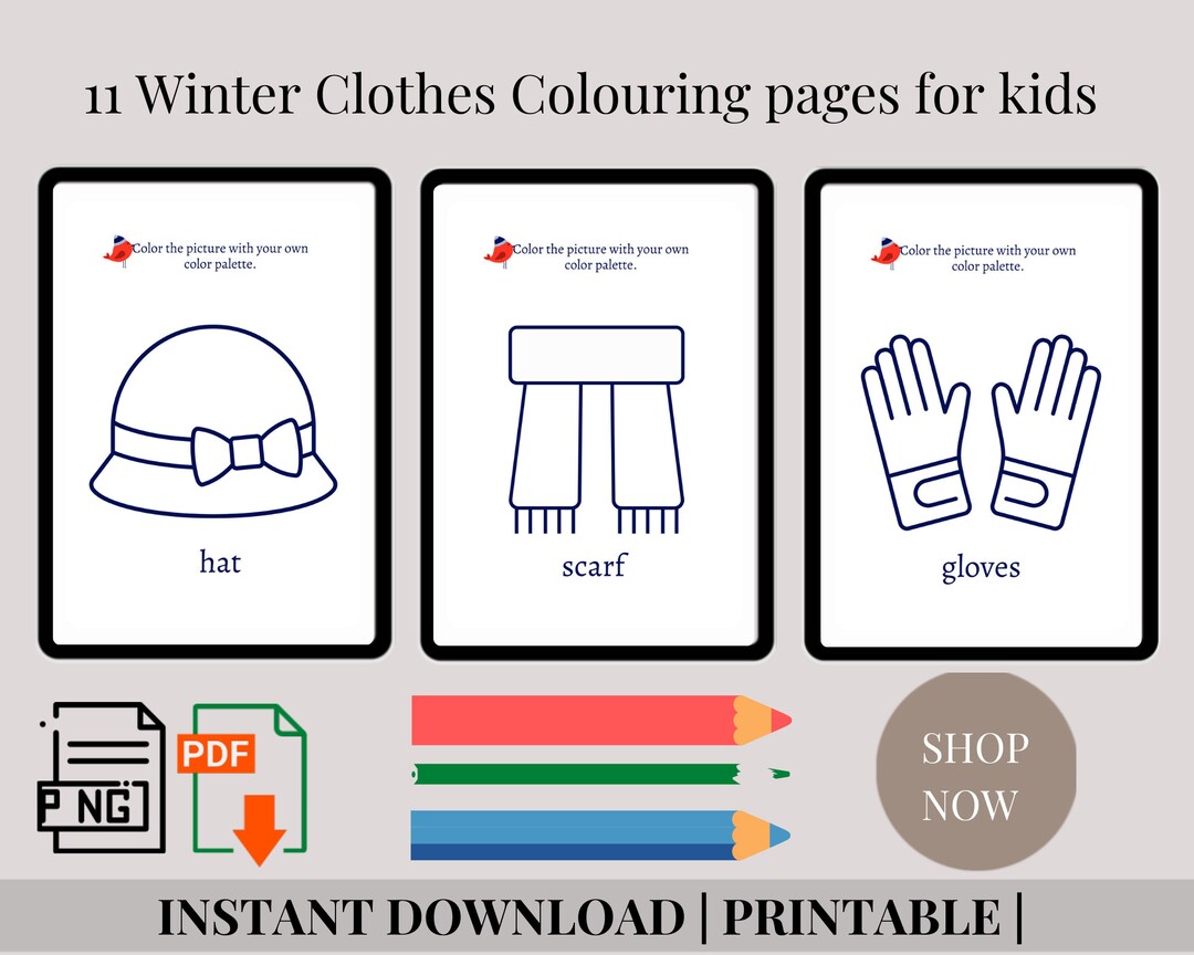Winter Clothes Colouring Pages Kids Colouring Book Etsy