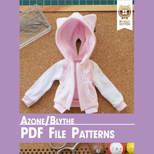 Sewing PDF Patterns &quot;Kitty Hoodie&quot; for Azone/Blythe/Obitsu with step-by-step photo instruction (in English)