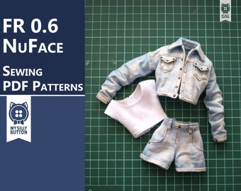 Patrones de costura en PDF "Denim Set" para Integrity Toys Fashion Royalty 0,6/NuFace con instrucciones fotográficas paso a paso (en inglés)