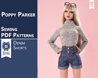 Sewing PDF Patterns "Denim Shorts" for Poppy Parker (Integrity toys)/Azone/Blythe with step-by-step photo instruction (in English)