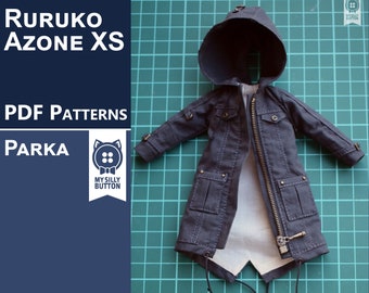 Sewing pdf patterns "Parka Coat" AzoneXS/Ruruko/Obitsu22 with step-by-step photo instruction (in English)