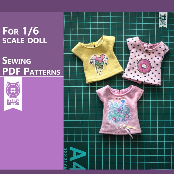 Sewing PDF Patterns "T-shirt" for Azone/Blythe/Obitsu/Pullip with step-by-step photo instruction (in English)