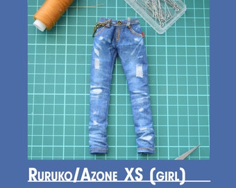 Sewing PDF Patterns "Jeans" for AzoneXS/Ruruko/Obitsu22 with step-by-step photo instruction (in English)