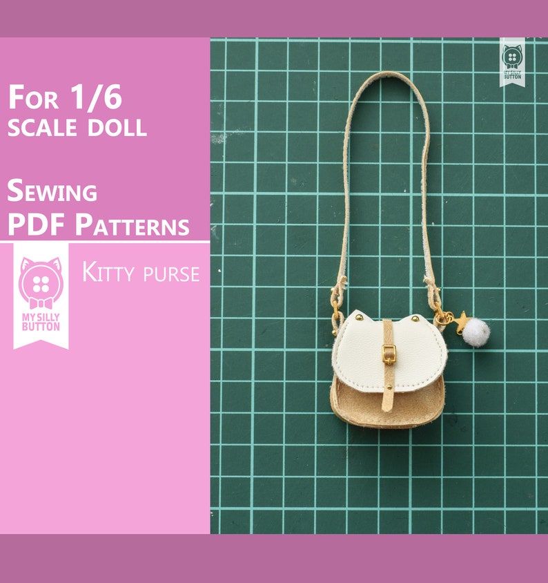 Sewing PDF Patterns Kitty purse for Azone/Blythe/Obitsu/Pullip with step-by-step photo instruction in English image 1