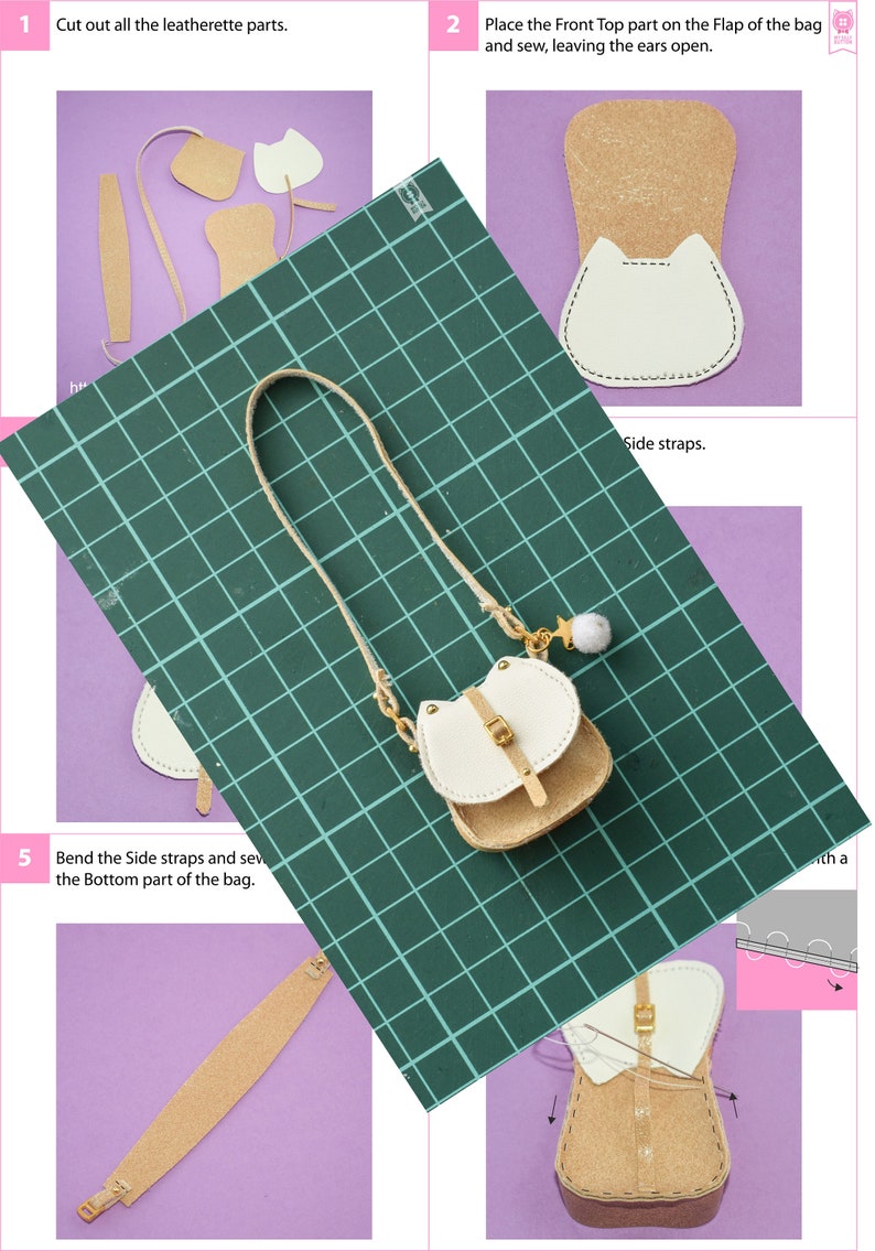 Sewing PDF Patterns Kitty purse for Azone/Blythe/Obitsu/Pullip with step-by-step photo instruction in English image 2
