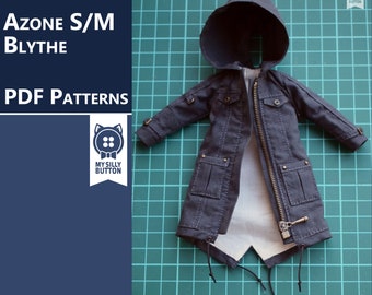 Sewing pdf patterns "Parka Coat" Azone/Blythe/Obitsu with step-by-step photo instruction (in English)