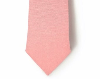 Light pink necktie, Baby pink necktie, dusty Rose organic cotton necktie, Dusty salmon tie, Skinny solid men's tie, Pink chambray necktie