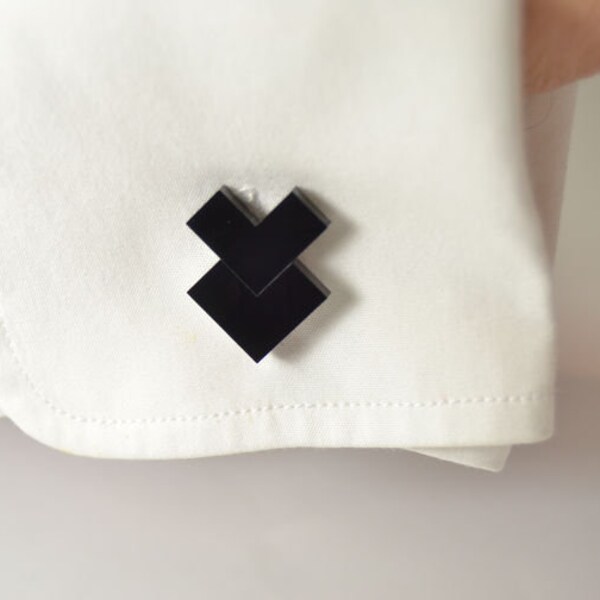 Fish cufflinks, Black minimal cufflinks, black wedding cufflinks, slick cufflinks, simple cuff link, geometric cuff link, acrylic cufflink