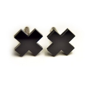 Slick Cross cufflinks, black cufflinks, minimal cufflinks, geometric cufflinks, Wedding Cufflinks, groomsman cufflinks, mens cuff links gift