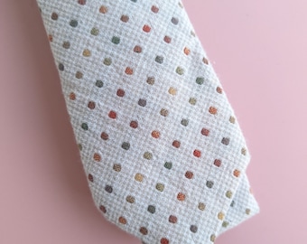 Ivory rainbow dots tie, skinny tie, statement necktie, gay pride wedding tie, groomsmen tie, gift for men, narrow ties, modern tie, slim tie