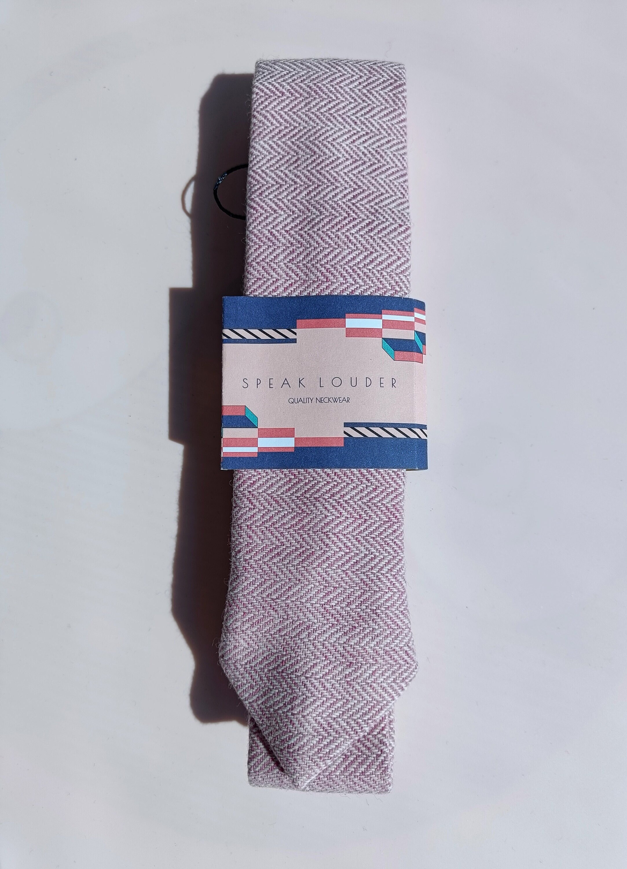 Pink Wool Chevron Necktie: Skinny Tie for Weddings