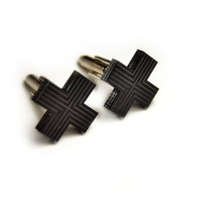 Minimal Cross cufflinks, Gift for Fiance Man, Engraved Cufflinks for Groom, black Best Man Cufflinks, Christmas Gift, Wedding Cufflinks