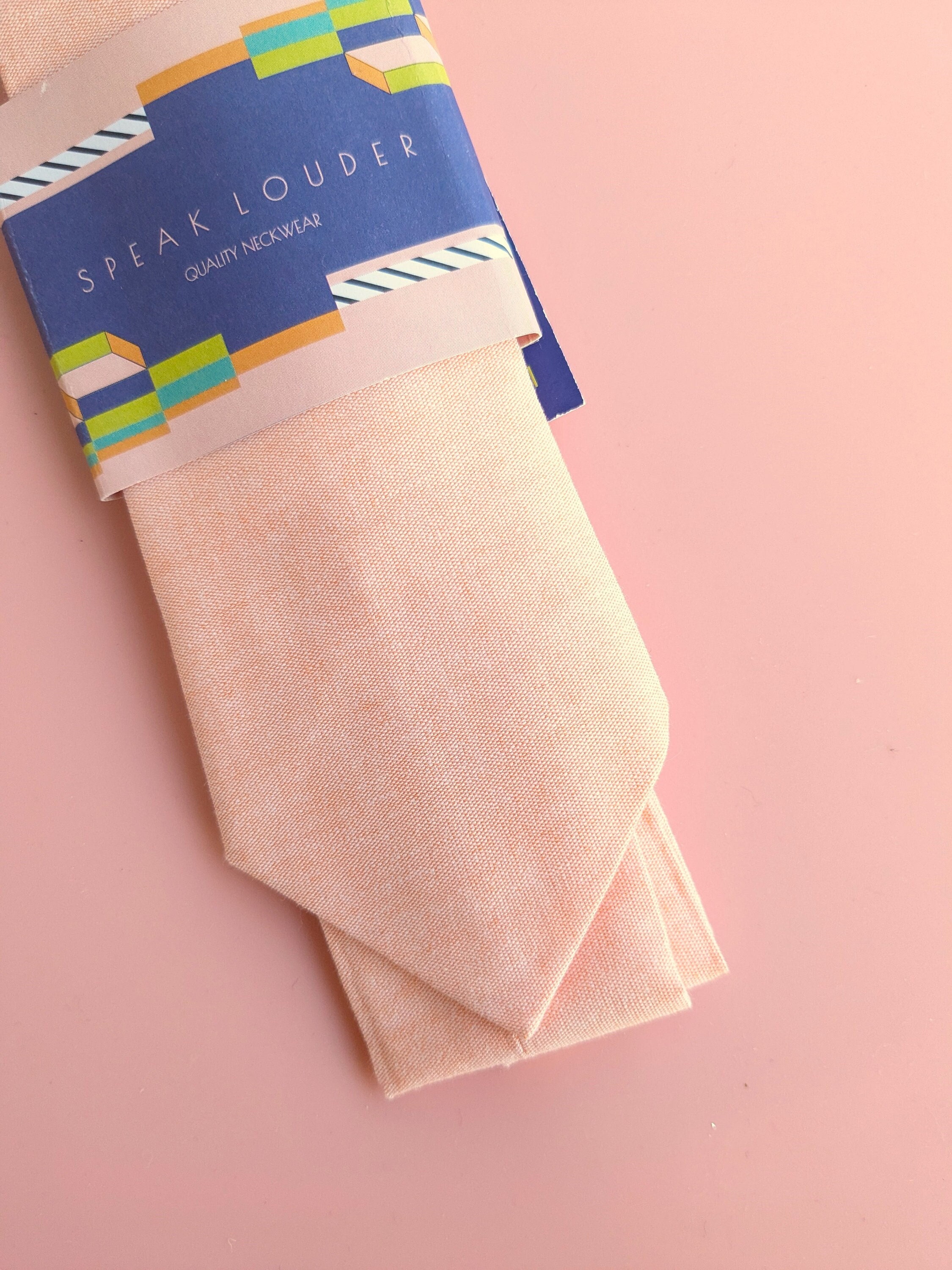 Peach Chambray Skinny Tie: 100% Cotton, Groomsmen Style