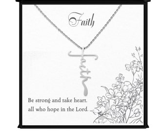 Faith Necklace | Faith Cross Gift | Move Mountains | Religious Gift For Her | Mantra Necklace | Cross Necklace | Christian Necklace