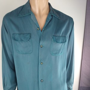 1950s Towncraft Green Rayon Gabardine Men's Long Sleeve 1950s Towncraft Green Rayon Gabardine Men's Long Sleeve