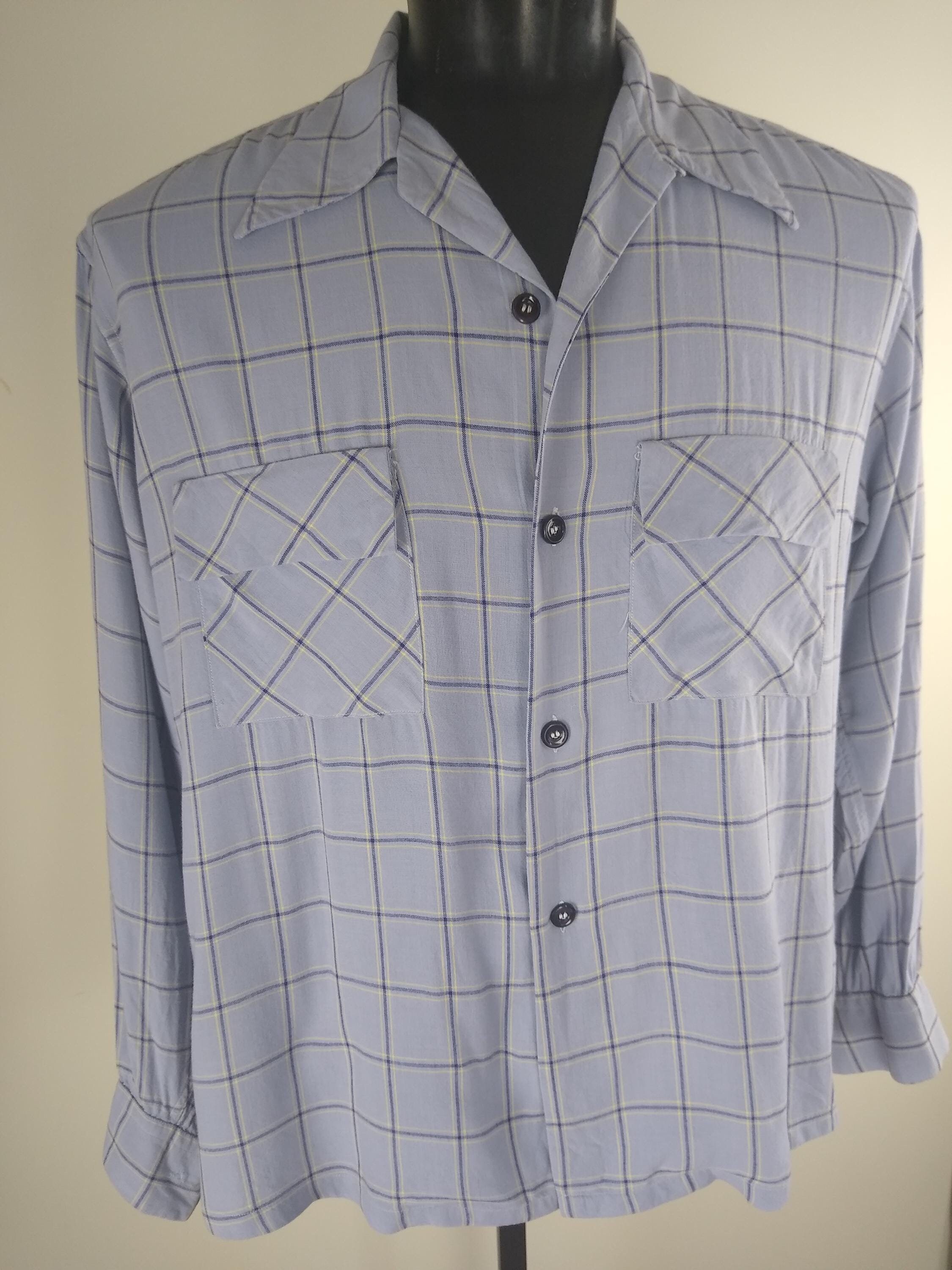 1940s Towncraft Plaid Loop Collar Rayon Shirt Large as is - Etsy