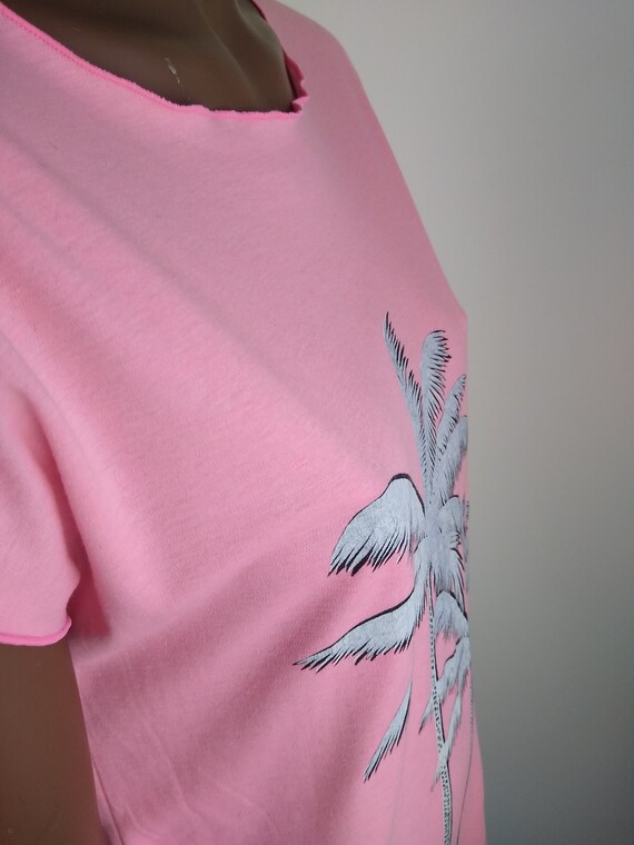1980s Pink Hawaiian T- Shirt Mini Dress with Palm… - image 6