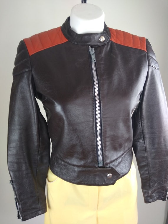 1980s Black and Red Leather Café Racer Jacket - Sm