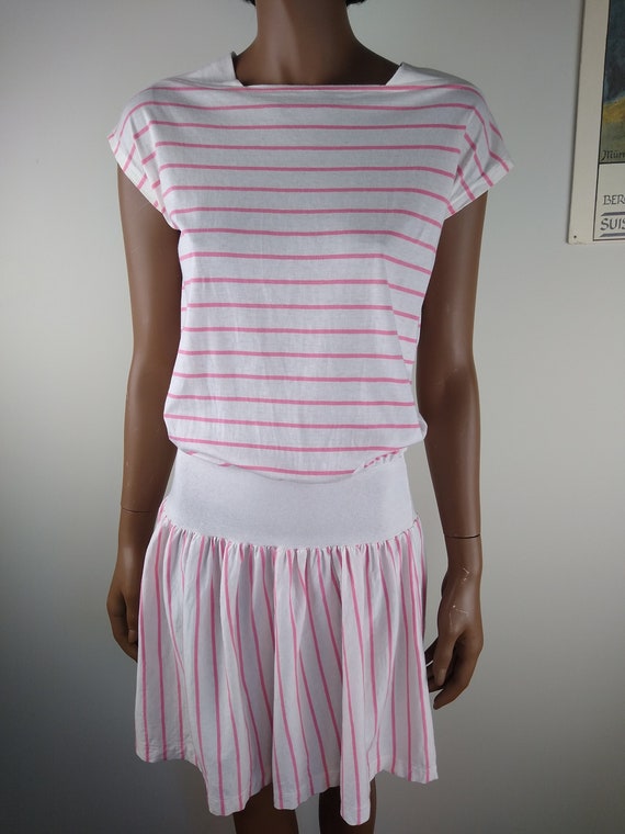 1980s Cotton Jersey Dress - Check Made - Size 2 t… - image 1
