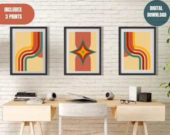 Ensemble de 3 art mural rétro, art mural imprimable pour dortoir, art mural de salon, affiches d’enseignant pour salle de classe, décor de bureau mignon