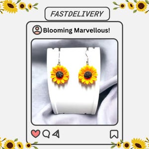 Sunflower Drop Earrings: 925 Silver Hooks, Hypoallergenic Jewelry