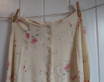 Stunning Vintage Flora Yellow Midi Skirt/Vintage Bias Cut Skirt