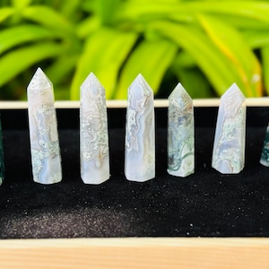Natural Moss Agate Tower Point, Green Gemstone Tower, Energy Crystal, Crystal Obelisk Wand, Throat Chakra Stone, Polished Healing Crystal