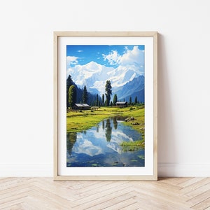 Pakistani Himalayas - Digital Illustration of Nanga Parbat view from Fairy Meadows- South Asian Wall Art