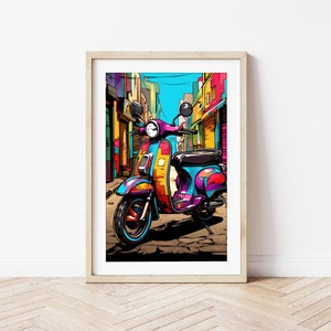 Pakistani Street Charm - Comic Art Print of Purple Scooter, Digital Illustration, Wall Decor