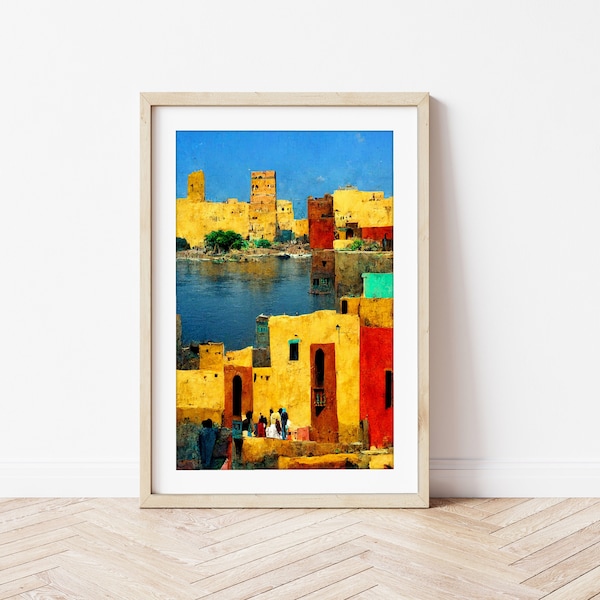 Colourful Landscape Wall Art - African Village - Egypt/Sudan/Nubian River View