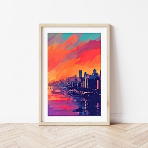 Landmarks of Mumbai - Bombay's Coastline at Sunset - Digital Illustration- Colourful Indian Wall Art
