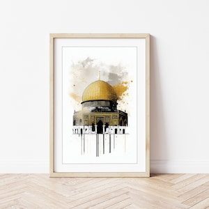 Al Aqsa, Felsendom Digitaldruck, islamische Wandkunst, minimalistische moderne abstrakte Kunst