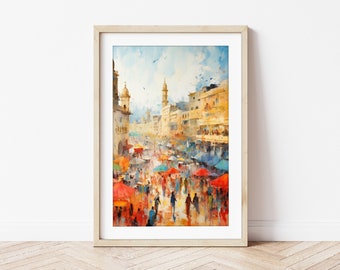 Colourful streets of Old Lahore -Digital Illustration - Desi Wall Art