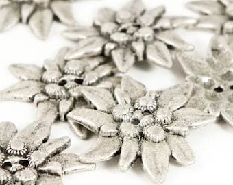 8 piezas de botones para traje tradicional extra grandes "Edelweiss" 49 mm | plata vieja