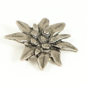 Broche Vintage Edelweiss Blanche - Fleur Plastique Ancienne - Bijou Rétro Français
