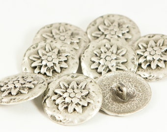 8 piezas de botones grandes para traje tradicional "Edelweiss" 29 mm | plata vieja