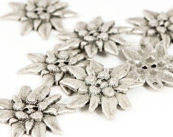 8 piezas de botones para traje tradicional extra grandes "Edelweiss" 49 mm | plata vieja