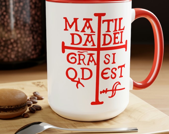Red/white Matilda of Tuscany Signature Two-Tone Coffee Mug, 15oz