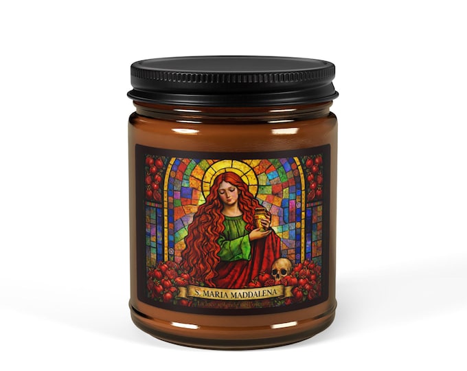Saint Mary Magdalene stained glass Candle | Amber jar, soy wax