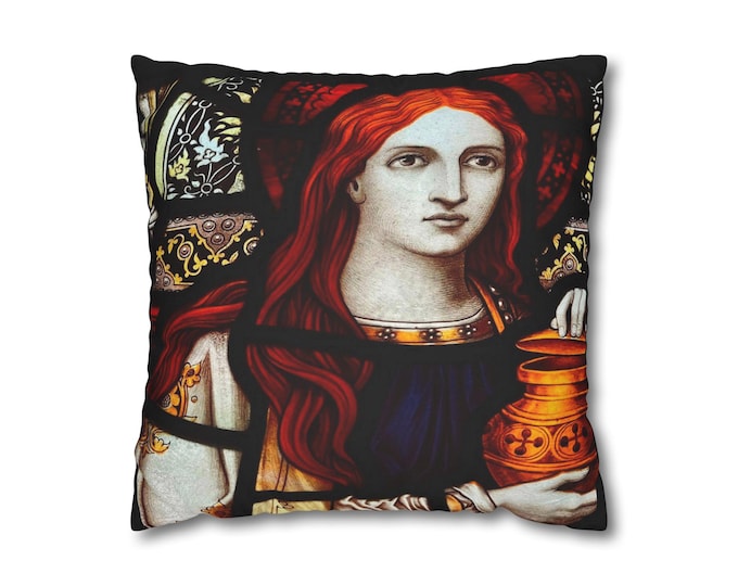 Stained Glass Mary Magdalene Pillowcase, 16x16 Square Poly Canvas