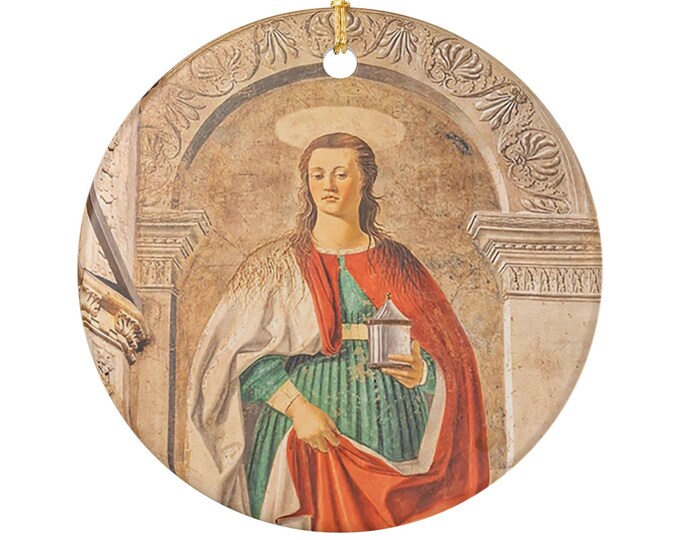 Beautiful Mary Magdalene ceramic ornament, Piero Della Francesca fresco from Arezzo