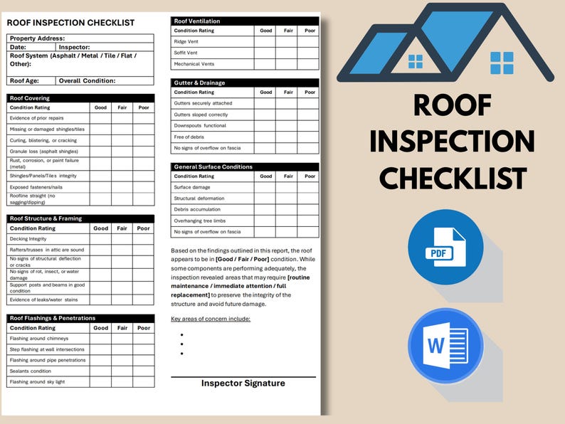 Editable Roof Inspection Checklist | Home or Business (PDF & Word) - Etsy