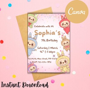 Labubu Birthday Invitation, birthday invitation labubu, labubu birthday invites, labubu birthday invitation editable, Cute Labubu Theme Card