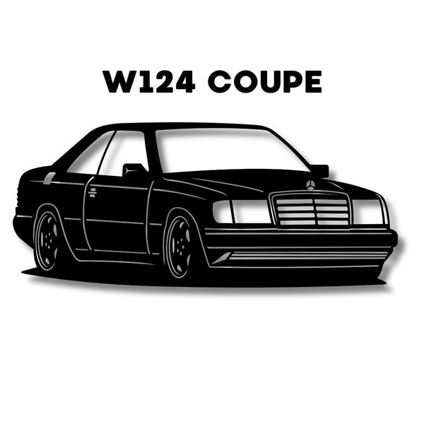 W124 silhouette, laser cut car, w124 coupe wall art, car laser design