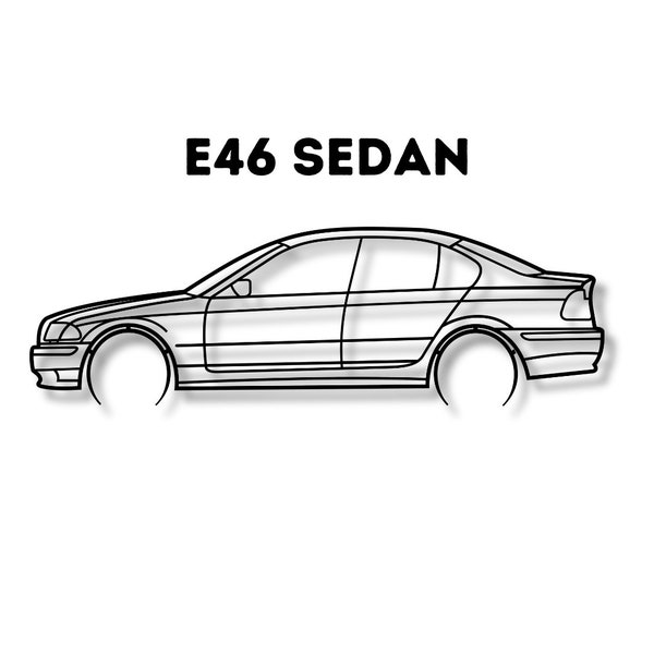 E46 sedan car silhouette, laser car file, plasma cut car, car dxf, car svg