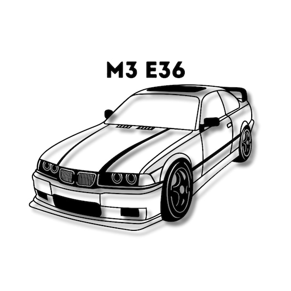 M3 E36 car silhouette, car svg, car dxf, laser cut car, car laser file, car vector design