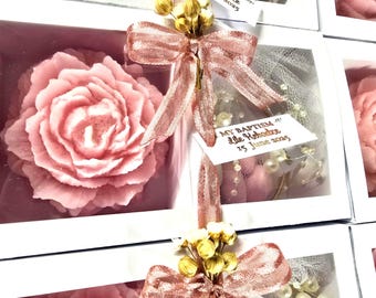 Gastgeschenk zur Taufe oder Hochzeit - Personalisierte Box mit Kerze & Süßigkeiten